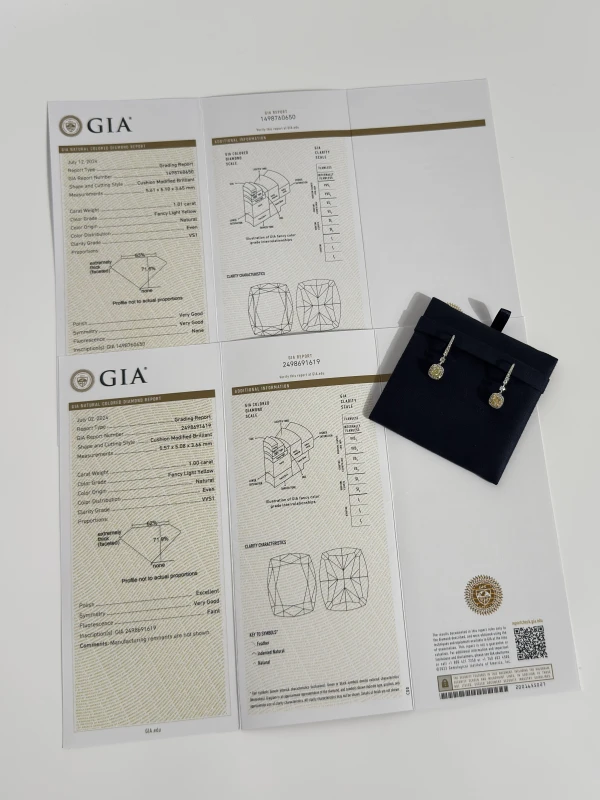 DeRosa CUSHION DIAMOND 1.00 - 1.01 CT FANCY LIGHT YELLOW/VVS-VS EARRINGS (GIA) E261576 4