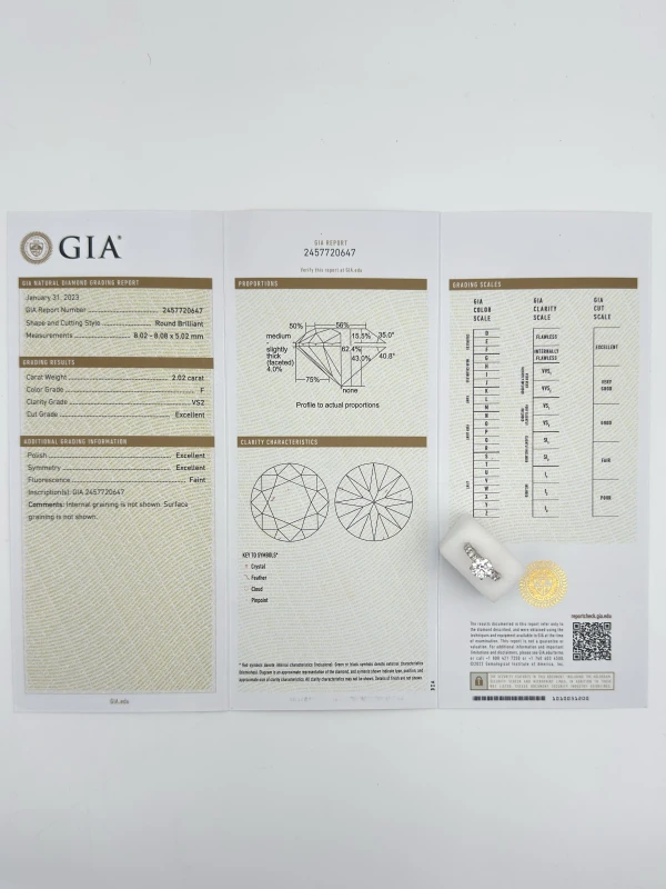 СЕРЬГИ NO NAME ROUND DIAMOND 2.02 F/VS2 CT RING (GIA) 2.02 CT ROUND DIAMOND RING 4