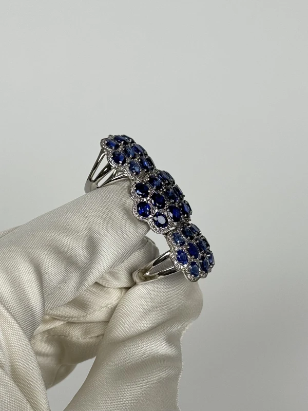 Earrings without a brand КОЛЬЦО С БРИЛЛИАНТАМИ И САПФИРАМИ WHITE GOLD Jewelry 3