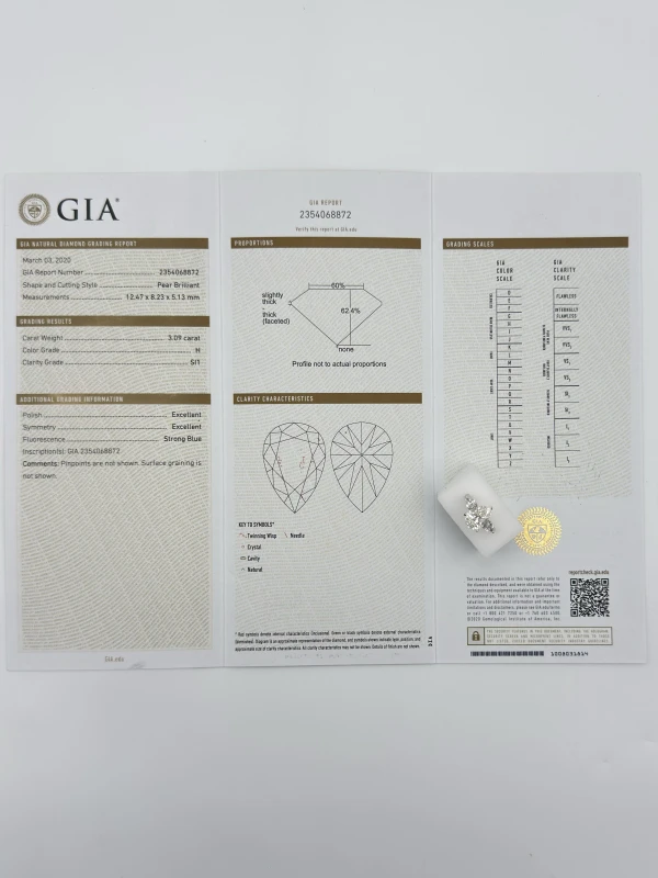 Earrings without a brand PEAR DIAMOND 3.09ct H/SI1 RING (GIA) NN3.09ct H/SI1 4