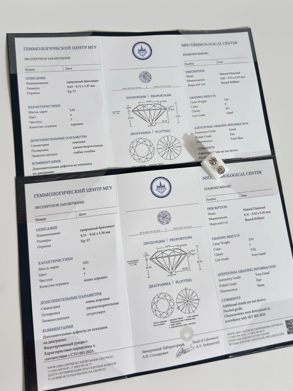 Earrings without a brand ROUND DIAMONDS 3.01-3.01 F-I/VS2-SI1 EARRING NN3.01-3.01 F-I/VS-SI 4