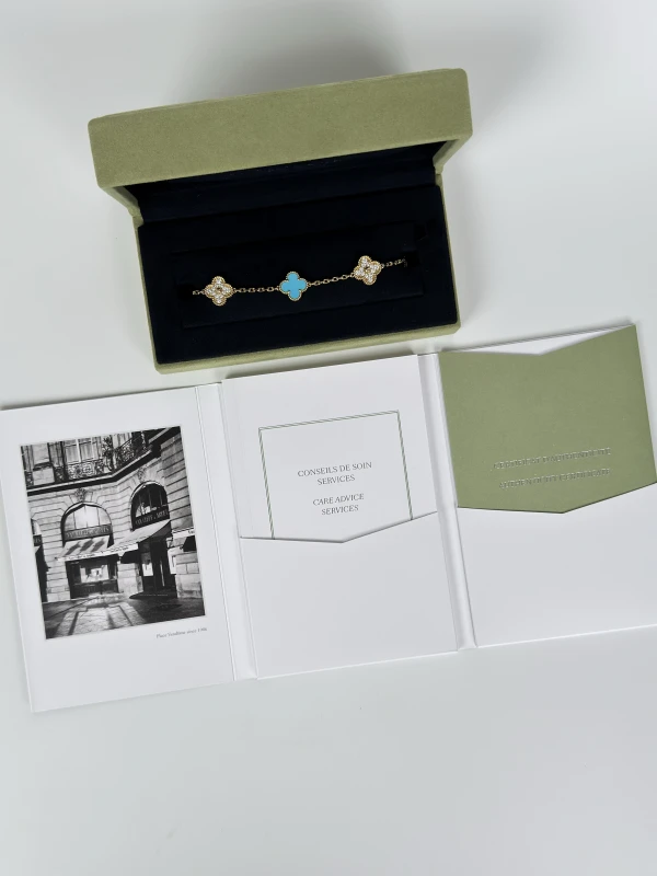 Van Cleef & Arpels LIMITED EDITION VINTAGE ALHAMBRA 5 MOTIFS TURQUOISE DIAMOND VCARPFH300 7