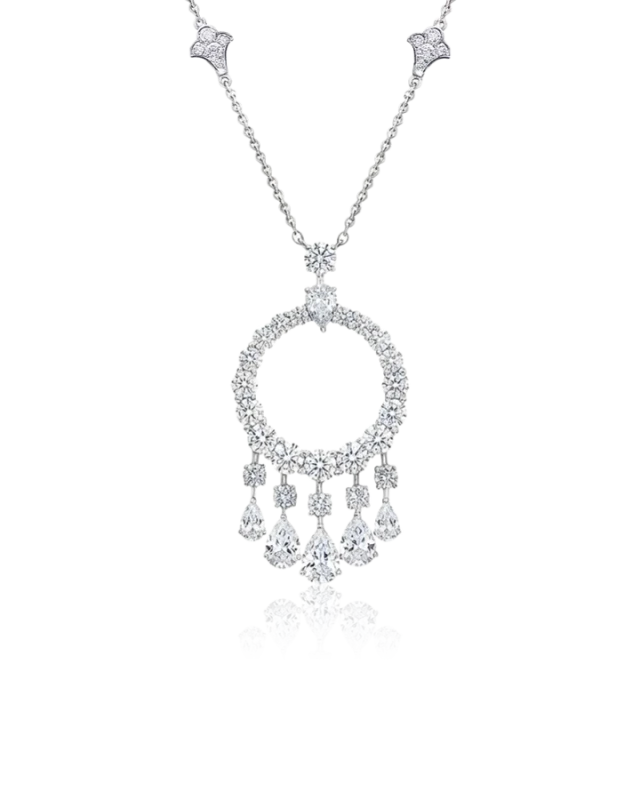 White Gold White Round And Pearshape Diamond Mini Gypsy Necklace On A White Gold Diamond Chain