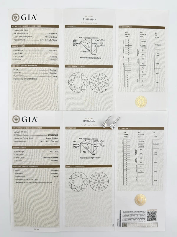 Earrings without a brand ROUND DIAMONDS 3.01-3.02 D/FL-IF EARRINGS NN 3.01-3.02 D/FL-IF 6