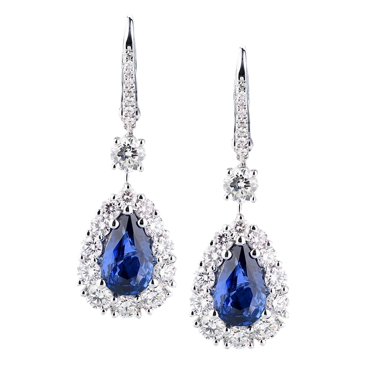 Earrings without a brand SAPPHIRE 6.05 - 5.25 CT ROYAL BLUE & DIAMOND 5.64 CT EARRINGS (GRS) NN6.05-5.25 1