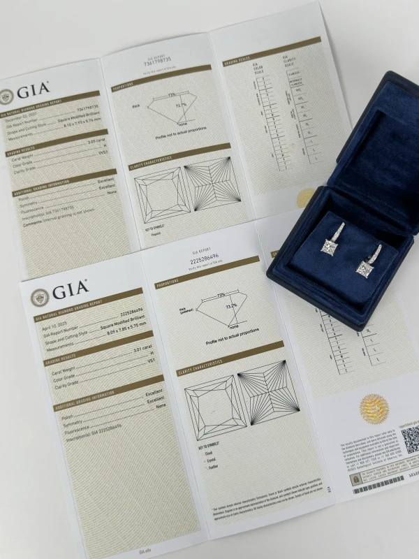 СЕРЬГИ NO NAME PRINCESS DIAMOND 3.01-3.05 ct H/VS1-VVS1 EARRINGS (GIA) NN3.01-3.05ct H/VS1-VVS1 GIA 7