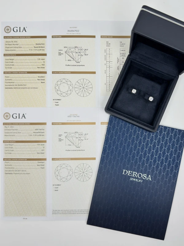 DeRosa ROUND DIAMOND 1.51-1.51 CT G/VS EARRINGS (GIA) 1.51CT E498770 4