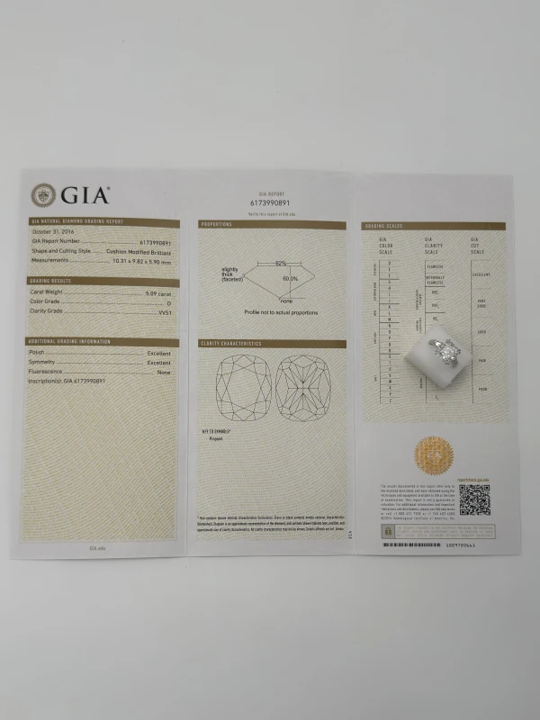 No name CUSHION DIAMOND 5.09 CT D/VVS1 RING (GIA) NN5.09CTD/VVS1 4
