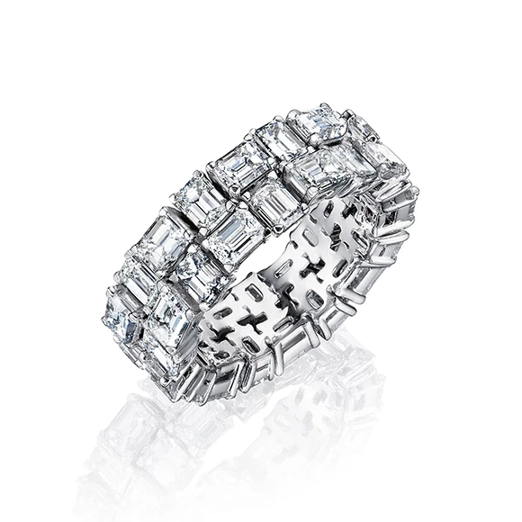 EMERALD CUT DOUBLE ROW RING