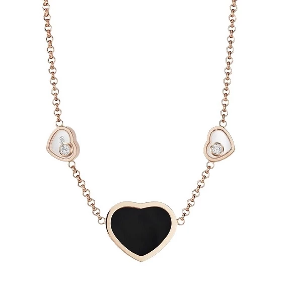 HAPPY HEARTS NECKLACE, ONYX, ROSE GOLD 