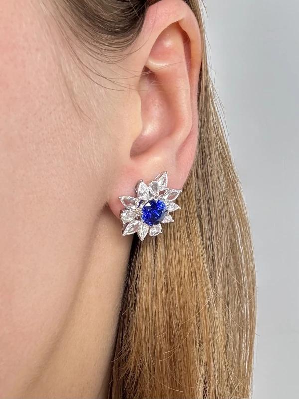 No name SAPPHIRE 2.11-2.05 CT ROYAL BLUE & DIAMONDS EARRINGS Sap 2.11-2.05 ct 3