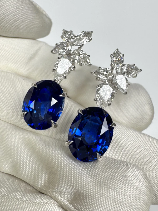 Earrings without a brand OVAL SAPPHIRE 12.36-11.01 CT "ROYAL BLUE" EARRINGS, SRI LANKA (GRS) S12.36-11.01ct 6