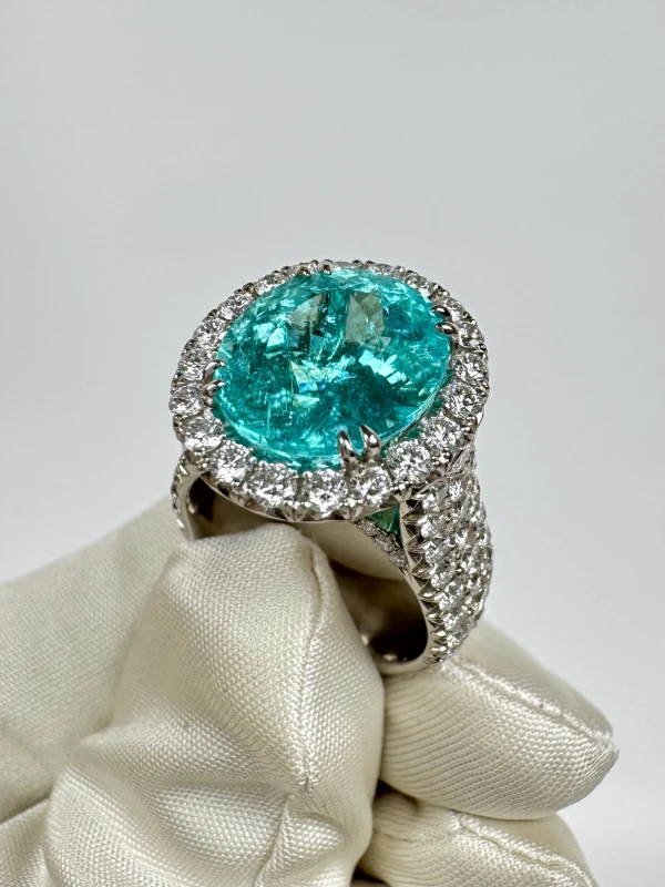 Earrings without a brand OVAL PARAIBA TOURMALINE 7.57 CT RING, MOZAMBIQUE (SIZE 56) AGL nn.P7.57ct 5