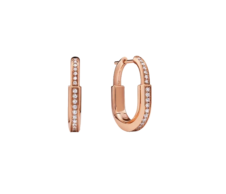 Small Lock Earrings in Rose Gold with Pavé Diamonds