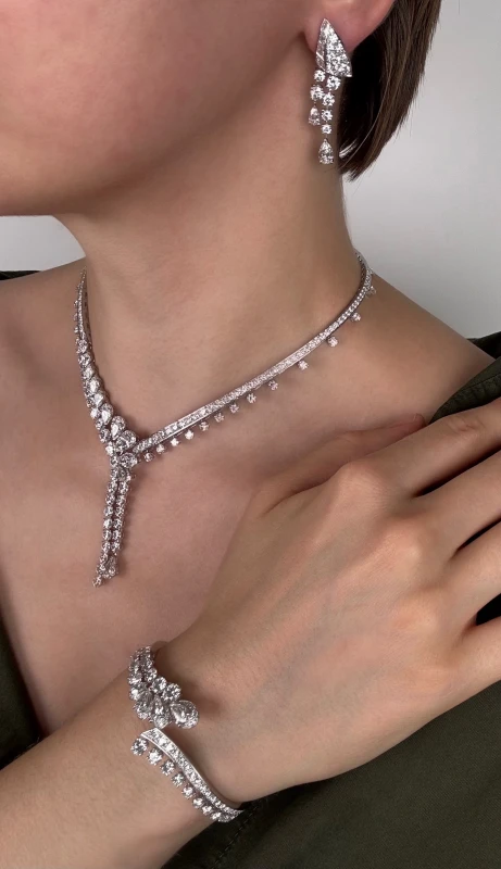 Graff White Pear Shape And Round Diamond Double Row Set RGN829 2