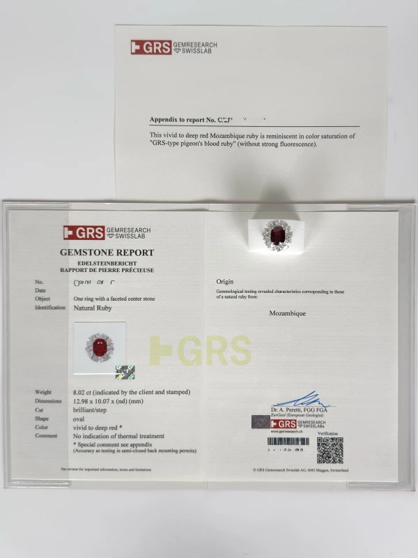 No name OVAL RUBY 8.02 CT "PIGEONS BLOOD" RING (GRS) NN8.02CT 5