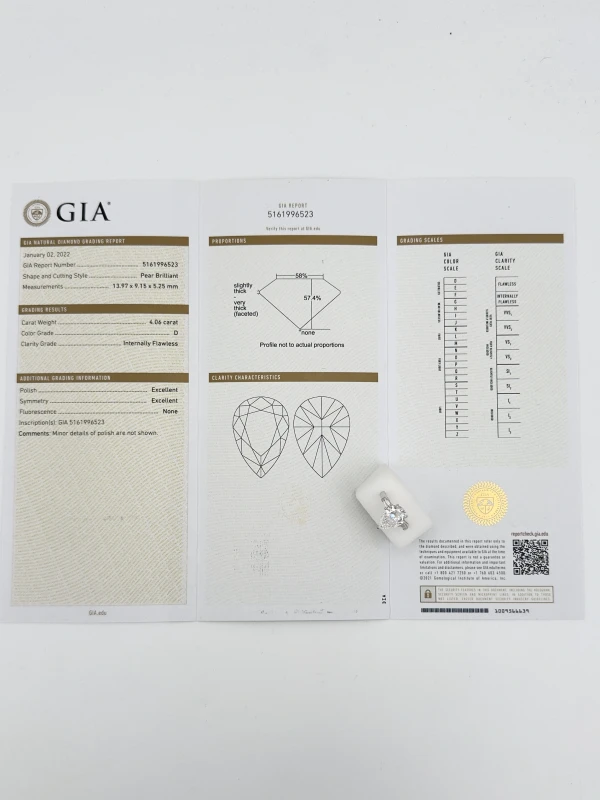 Earrings without a brand PEARSHAPE 4.06 CT D/IF DIAMOND RING (SIZE 53) nn4.06ct 6