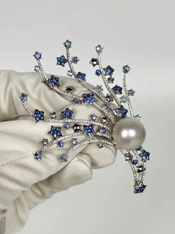 RalfDiamonds SAPPHIRES & DIAMOND, PEARL BROOCH, WHITE GOLD RD257 3