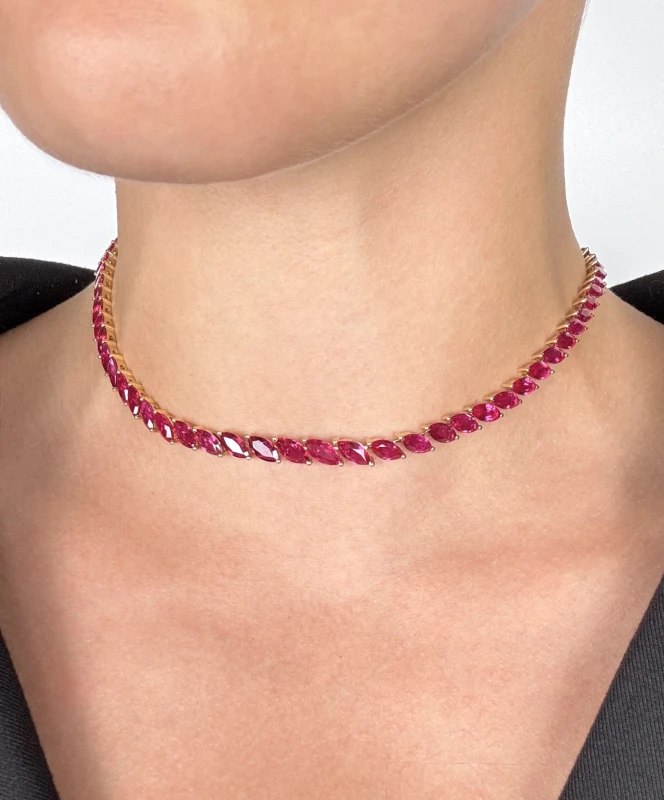 DeRosa MARQUISE RUBY 34.51 CT "VIVID PINKISH RED" NECKLACE, MOZAMBIQUE (GGL) N387150 2