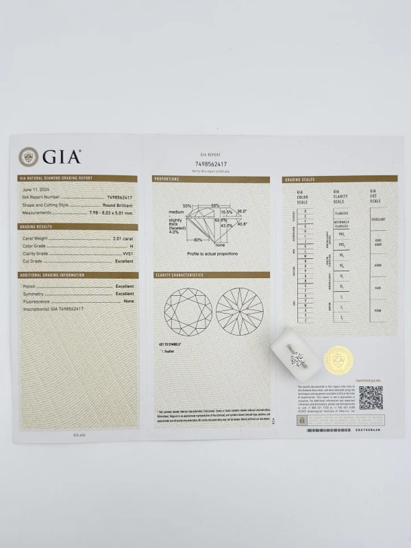 Earrings without a brand NN2.01H/VVS1 ROUND DIAMOND 2.01 CT H/VVS1 RING (GIA) NN2.01H/VVS1 4