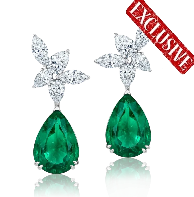 EMERALD 13.82-16.07 CT VIVID GREEN and DIAMOND 8.54 CT EARRINGS (GIA/GRS)