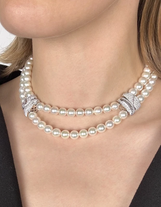 No name AKOYA PEARL 8.00-8.50 MM & DIAMONDS 4.12 CT NECKLACE P8-8.5MM 3