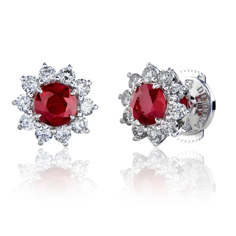 Ruby 2.63 ct and Diamond 1,30 ct Earrings