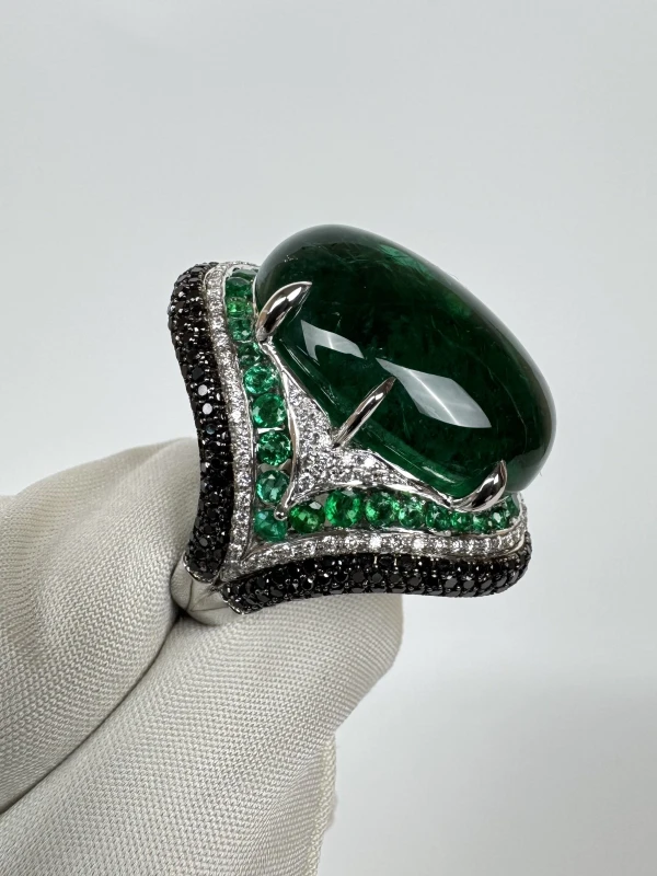 Earrings without a brand CABOCHON EMERALD 42.00 CT VIVID GREEN RING (SIZE 53) EM42.00 CT 5