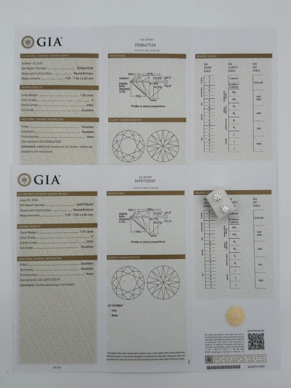 No name ROUND DIAMOND 1.51 - 1.50 CT F/VVS2 EARRINGS (GIA) NN1.51-1.50F/VVS 249-528 4