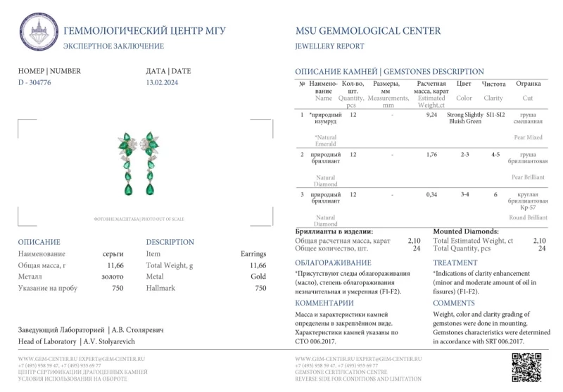 No name DIAMOND 2.10 CT AND EMERALD 9.24 CT EARRINGS GN EM 2806 1