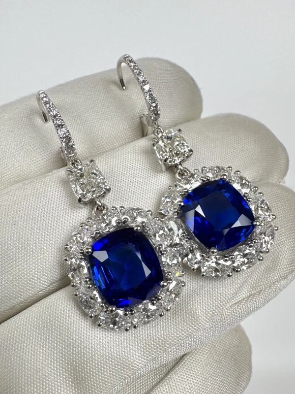 Earrings without a brand CUSHION SAPPHIRE 5.16-5.10 CT "ROYAL BLUE" EARRINGS (GRS, GIA) SAP5.16-5.10 6