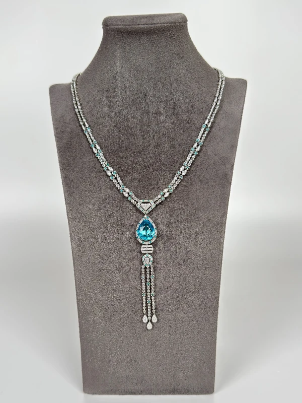 No name PEAR PARAIBA 11.56 CT NEON BLUE NECKLACE nn11.56ct 3