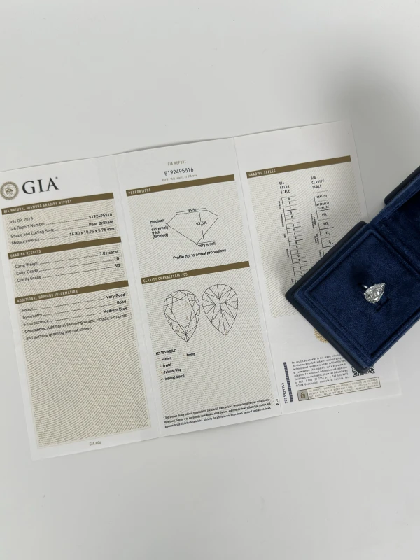 СЕРЬГИ NO NAME PEAR DIAMOND RING 7.01 ct G/SI2 (SIZE 52) GIA NN7.01ct G/SI2 GIA 7