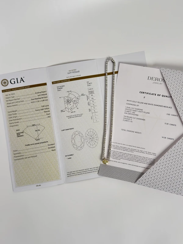 DeRosa OVAL 3.00 CT FANCY LIGHT YELLOW/VS2 DIAMOND NECKLACE N17501246B 5