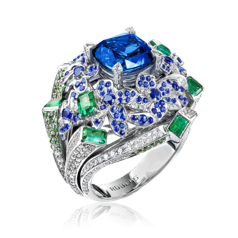 CUSHION SAPPHIRE 5.10 CT PEACOCK BLUE RING (SIZE 54)