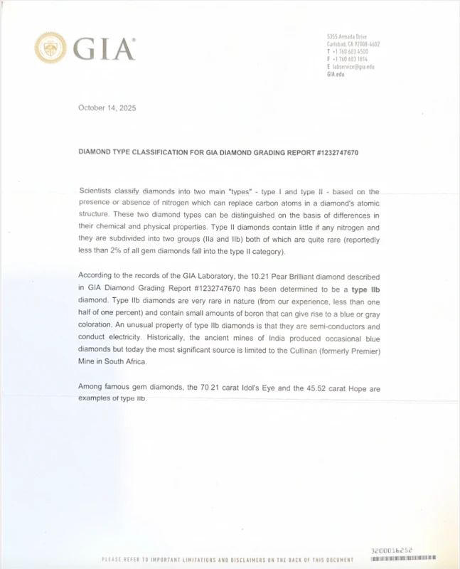 СЕРЬГИ NO NAME PEAR DIAMOND 10.21 CT D/FLAWLESS RING (GIA/GIA TYPE 2B) EX/EX/none NN10.21D/FL 6