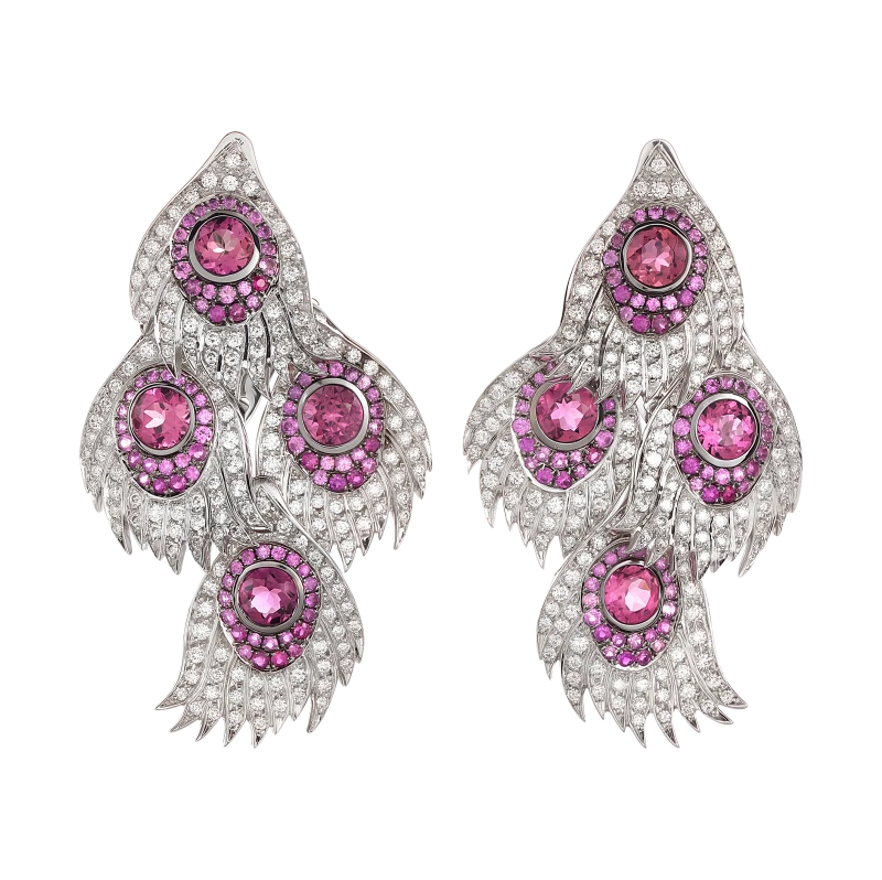 PEACOCK EARRINGS RUBY