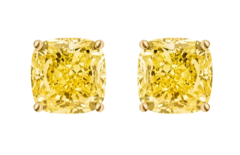 CUSHION DIAMOND 7.05 - 7.05 CT FANCY YELLOW/VVS2 EARRINGS (GIA)