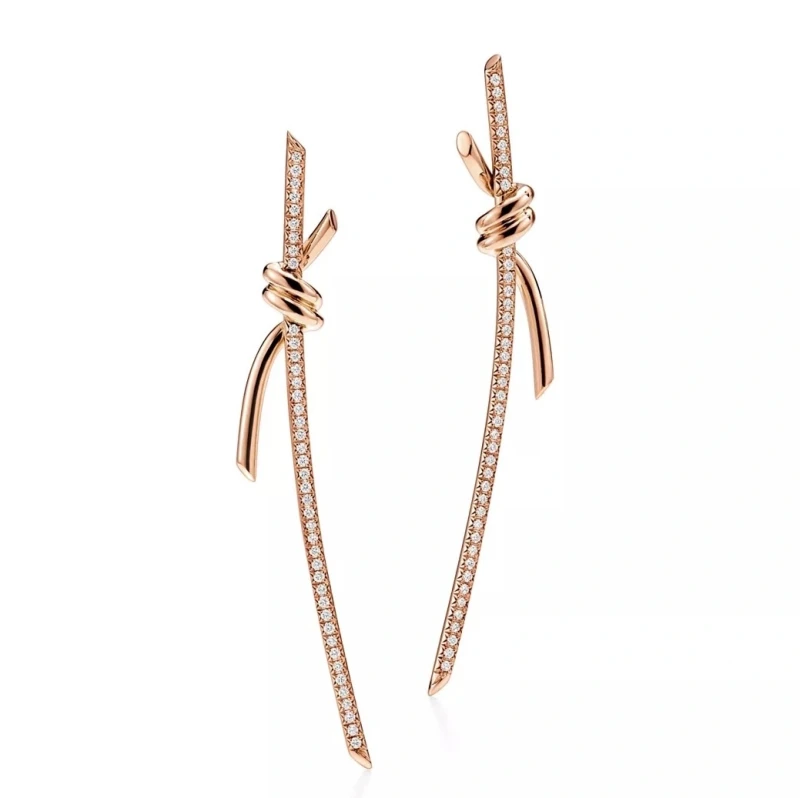 Tiffany Knot Drop Earrings in Rose Gold with Diamonds