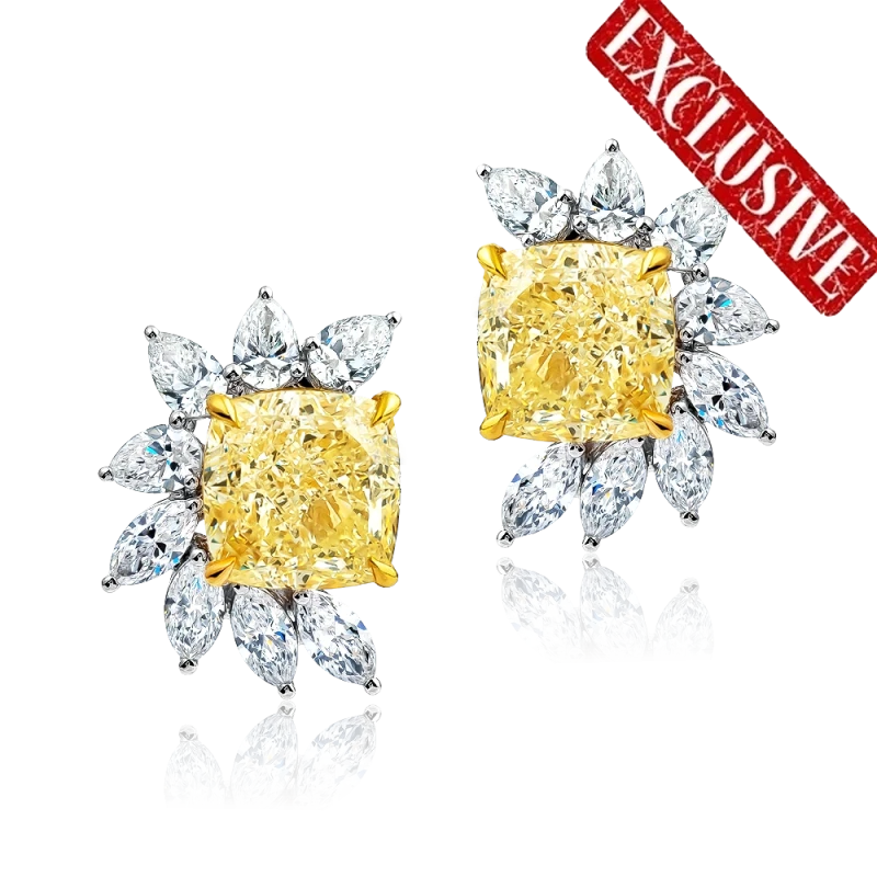 CUSHION DIAMONDS 8.35-8.09 CT FANCY LIGHT YELLOW/VS1 EARRINGS (GIA)