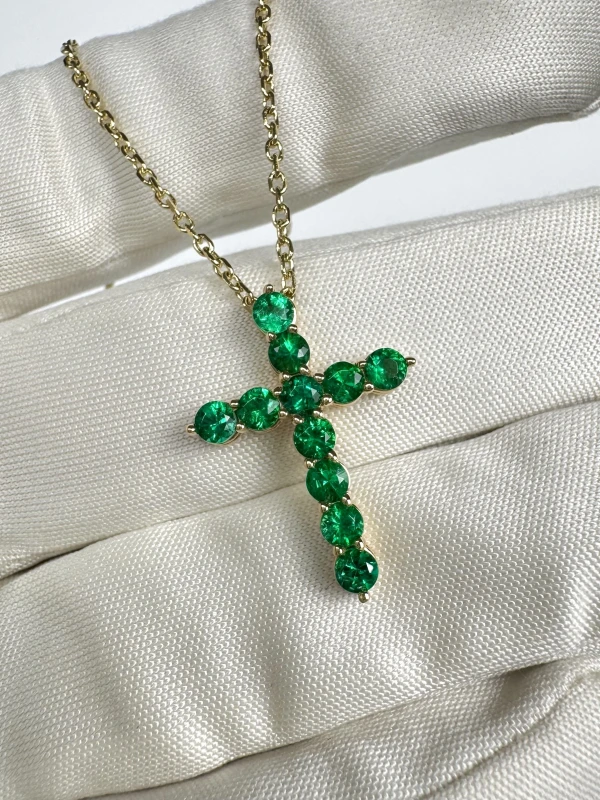 DeRosa ROUND EMERALD 0.94 CT "VIVID GREEN" CROSS PENDANT C279233 3