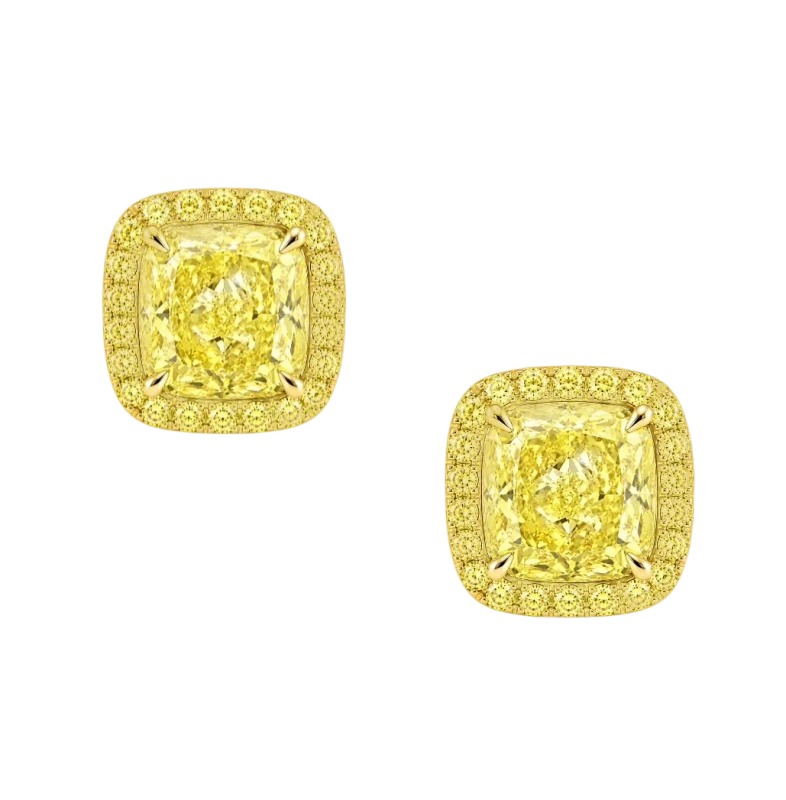 CUSHION DIAMOND 3.01-3.01 CT FANCY YELLOW/VS2 EARRINGS (GIA)