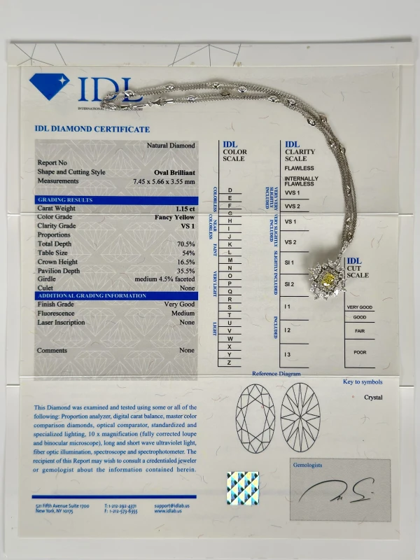 Arte Diore OVAL DIAMOND 1.14 CT FANCY YELLOW/VS1 NECKLACE NN1.14 6