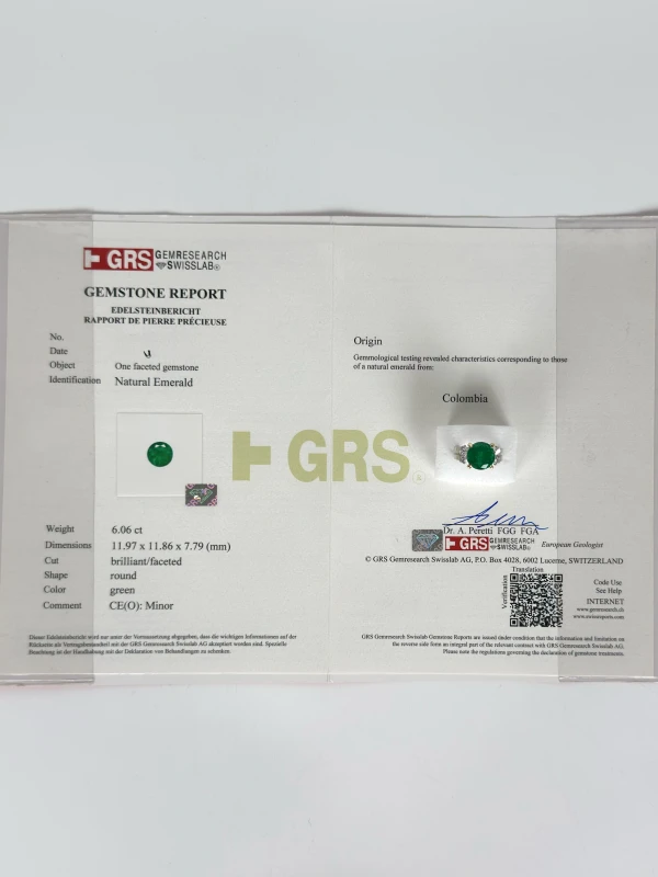 No name COLOMBIA EMERALD 6.06 CT GREEN RING (GRS) Em6.06 6