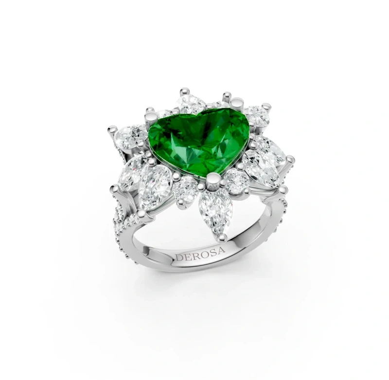 HEART EMERALD 3.75 CT VIVID GREEN RING (GRS)