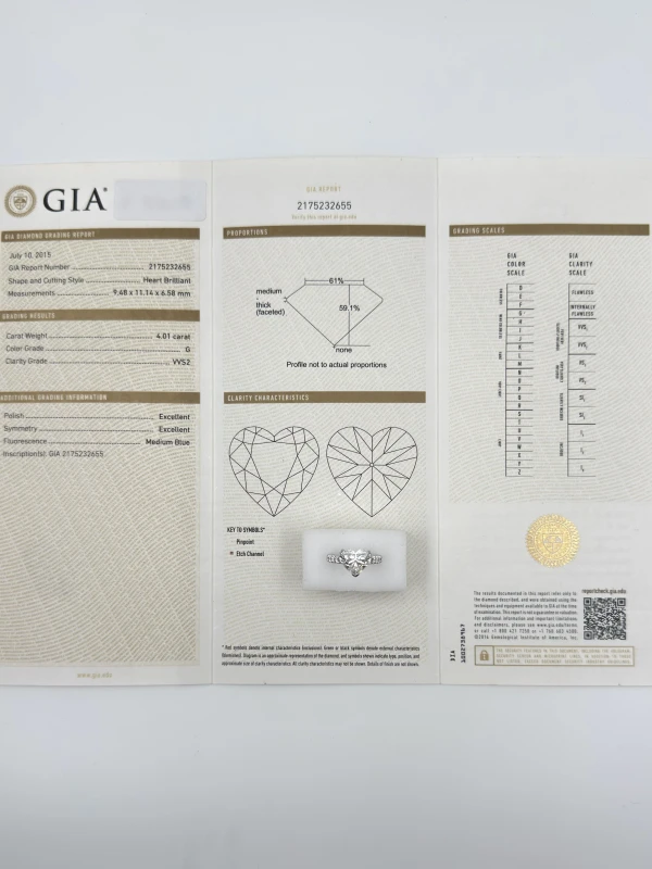 No name HEART DIAMOND 4.01 CT G/VVS2 RING (SIZE 54) GIA EXEX nn4.01ct G/VVS2 6