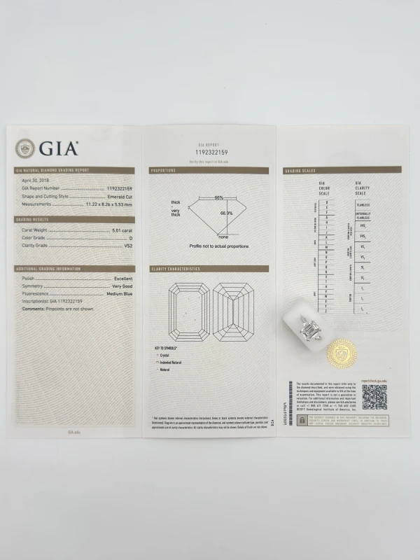 Earrings without a brand EMERALD DIAMOND 5.01 CT D/VS2 RING (GIA) SIZE 52/16.5 119159 5