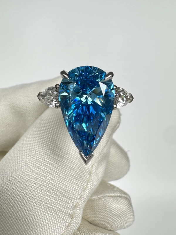 Earrings without a brand PEAR DIAMOND 5.21 CT FANCY VIVID GREENISH BLUE*/VVS1 RING (SIZE 51) GIA NN5.21CT FVGB/VVS1 3