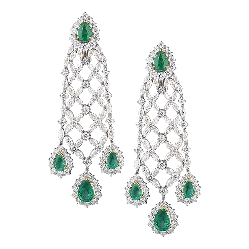 EMERALDS 9.60 CT &DIAMONDS 32.25 CT EARRINGS