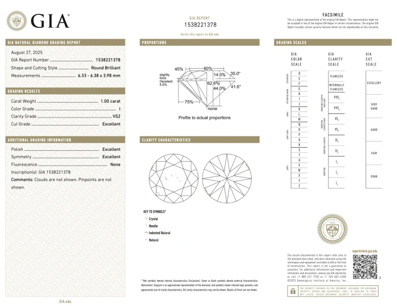 No name ROUND DIAMOND 1.00-1.00 CT I/VS2 EARRINGS (GIA) 378621 1.00-1.00ct I/VS2 3